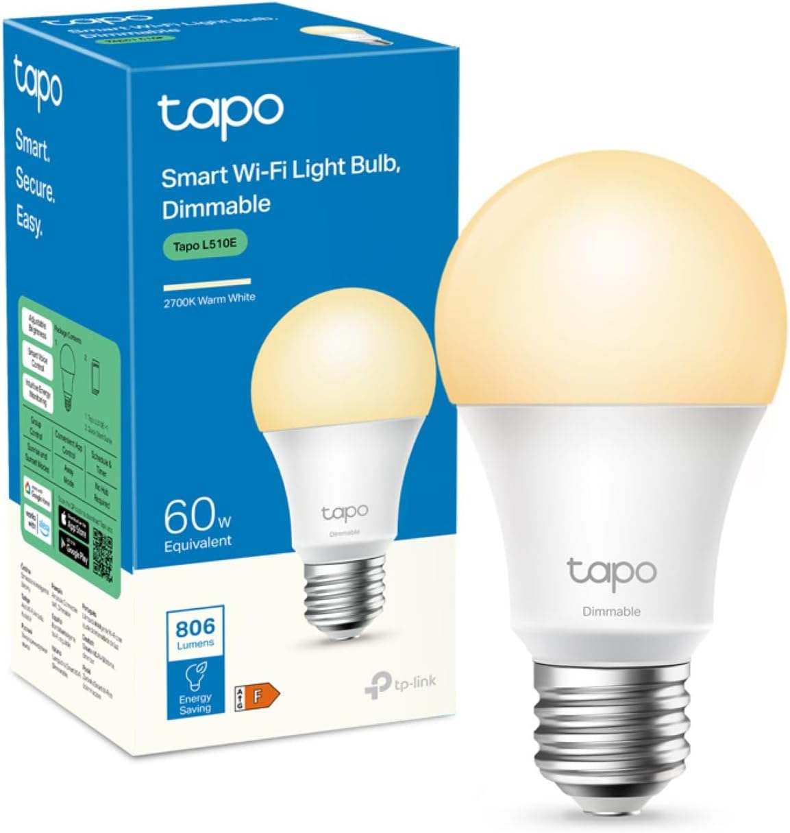 Tapo – Ampoule connectée blanc chaud E27 (L510E)
